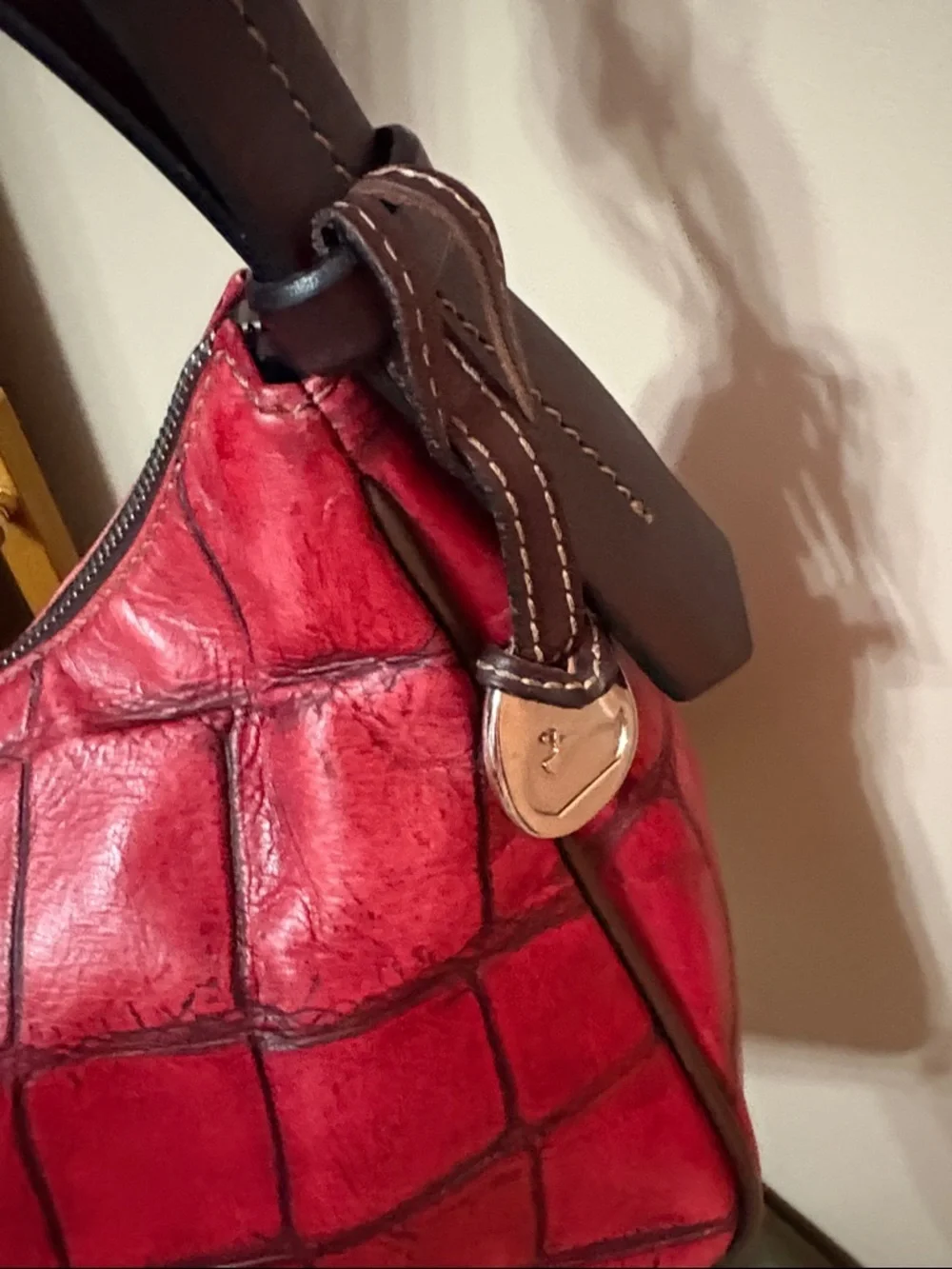 Dooney and Bourke Red Croc-Embossed Hobo Shoulder Bag - Women's Handbag
